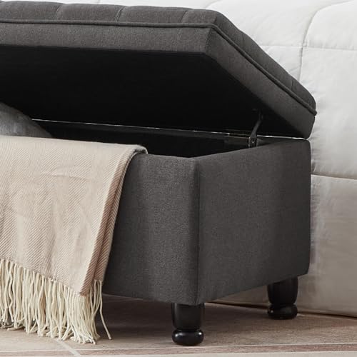 Gray Velvet Storage Ottoman Bench with Armrest R814