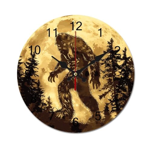 Golden Moon Wall Clock Silent Non-Ticking Round Wooden Clock Battery Operated 40*40cm E74659