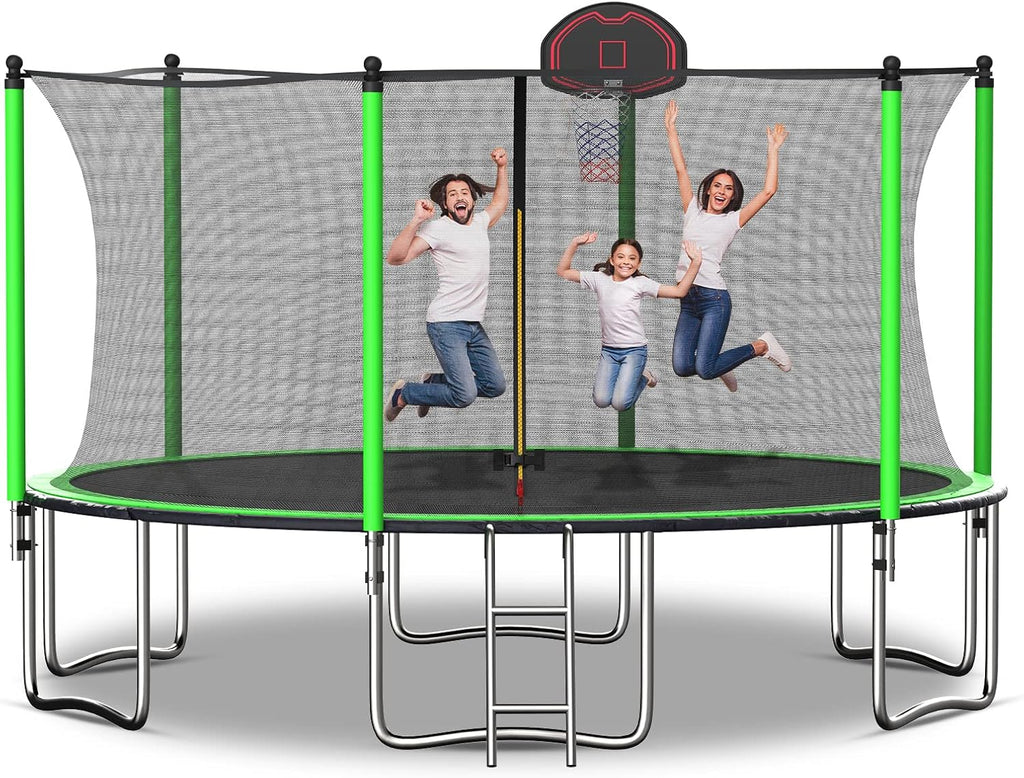 12 14 15 16FT Trampoline with Enclosure Net, Basketball Hoop and Ladder M363981
