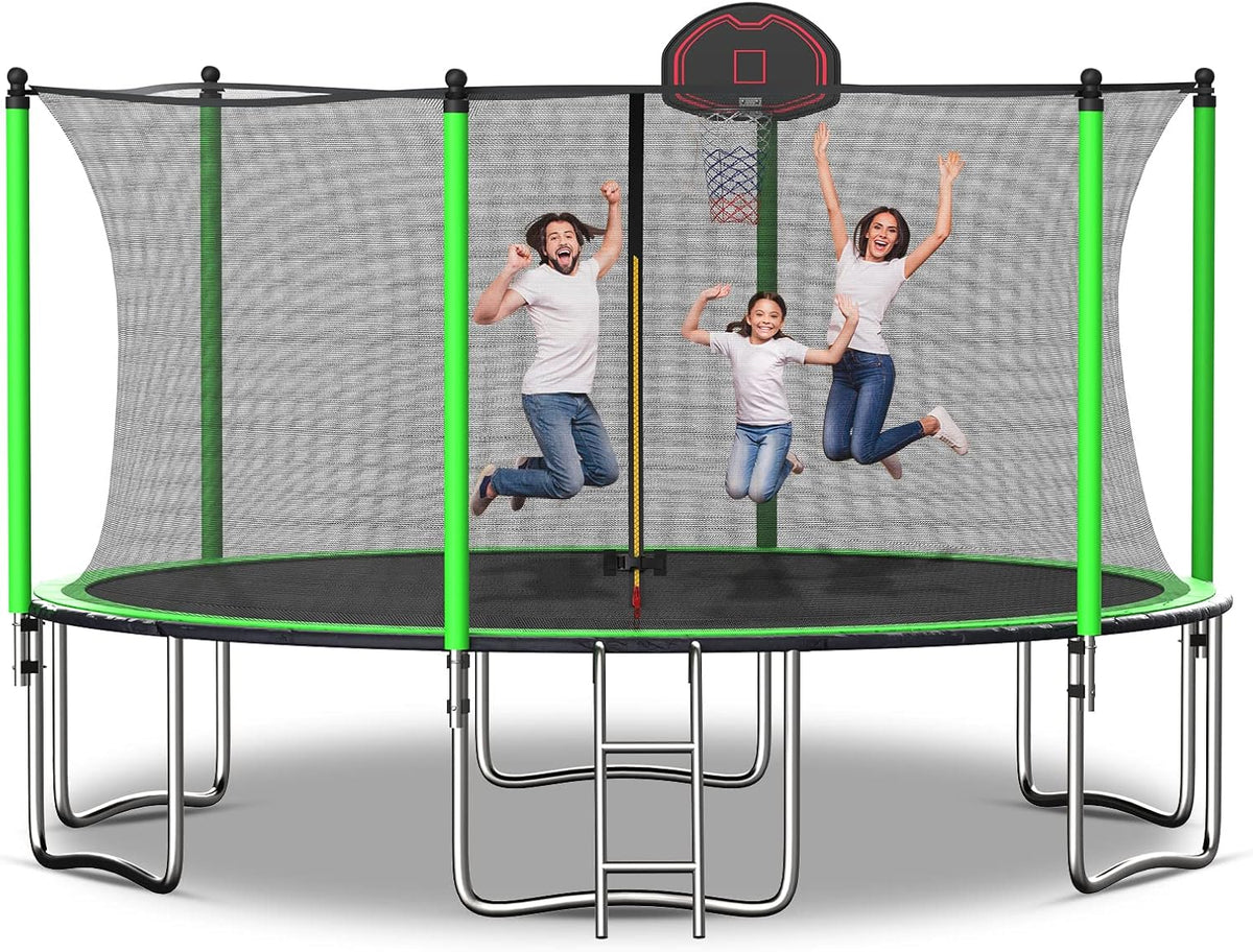 12 14 15 16FT Trampoline with Enclosure Net, Basketball Hoop and Ladder M363981