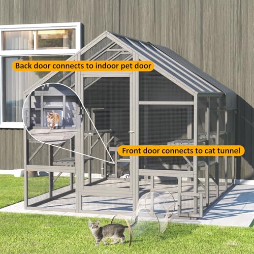 Large Catio Outdoor Cat Enclosure with 7 Platforms, 2 Resting Box and 2 Bridges, 71 x 71 x 97 inch M903040