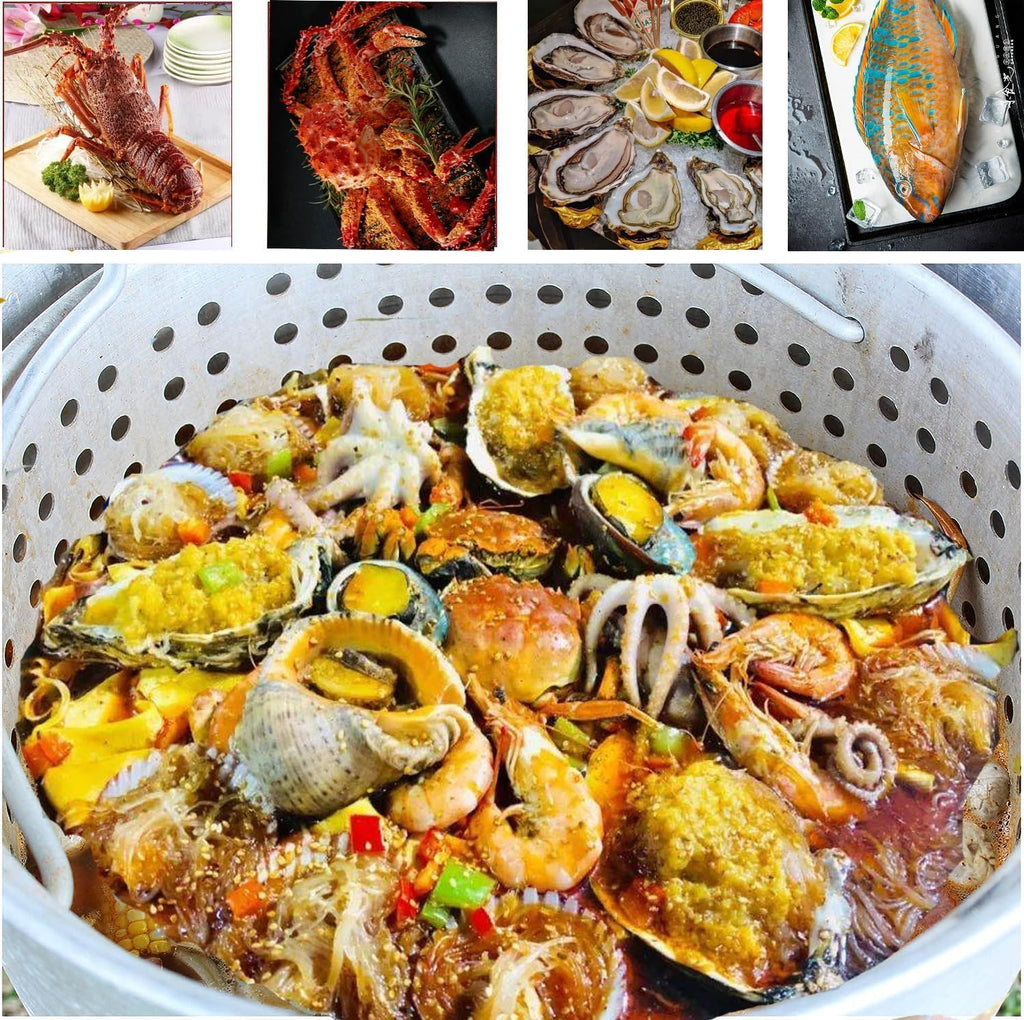 80 Qt Aluminum Seafood Boil Pot with Steam Basket and Propane Jet Burner N2415