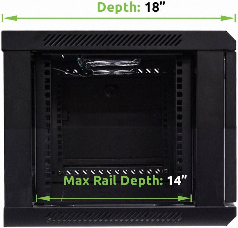 6U 19-Inch Server Network Rack with Locking Glass Door Black Y684284