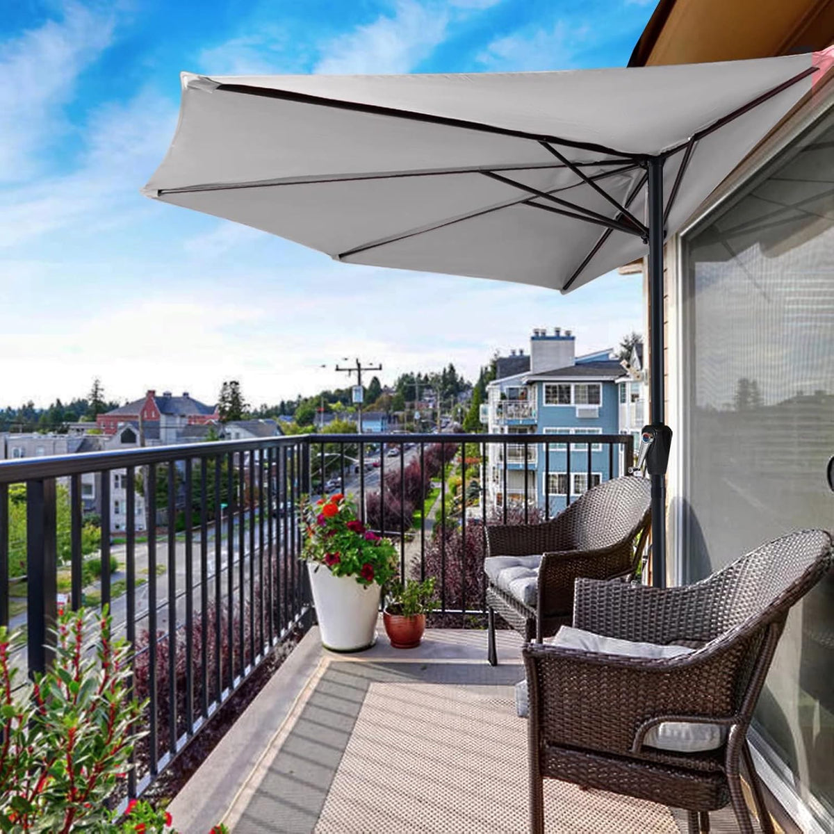Light Beige Half Round Patio Umbrella C272