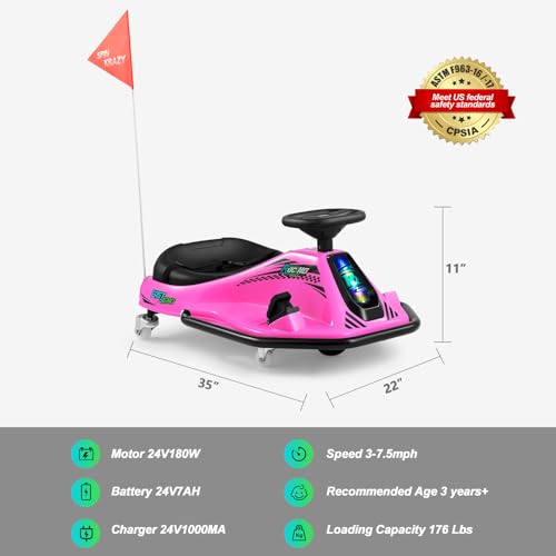 Pink 24V Electric Drifting Go Kart with 2 Replacement Universal Wheels R483383