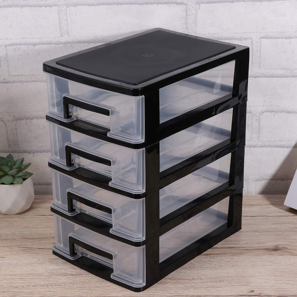 Black and Transparent 4 Layer Plastic Drawer Cabinet X399566