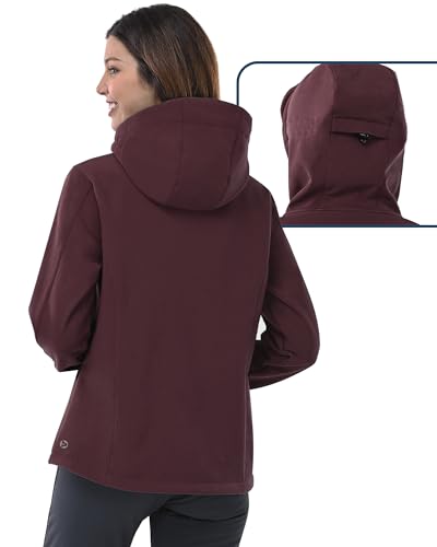 Women's Softshell Jacket with Hood Fleece Lined Waterproof Insulated Windbreaker Y805577