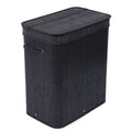 Black Bamboo Double Laundry Hamper with Lid and Cloth Liner S1731