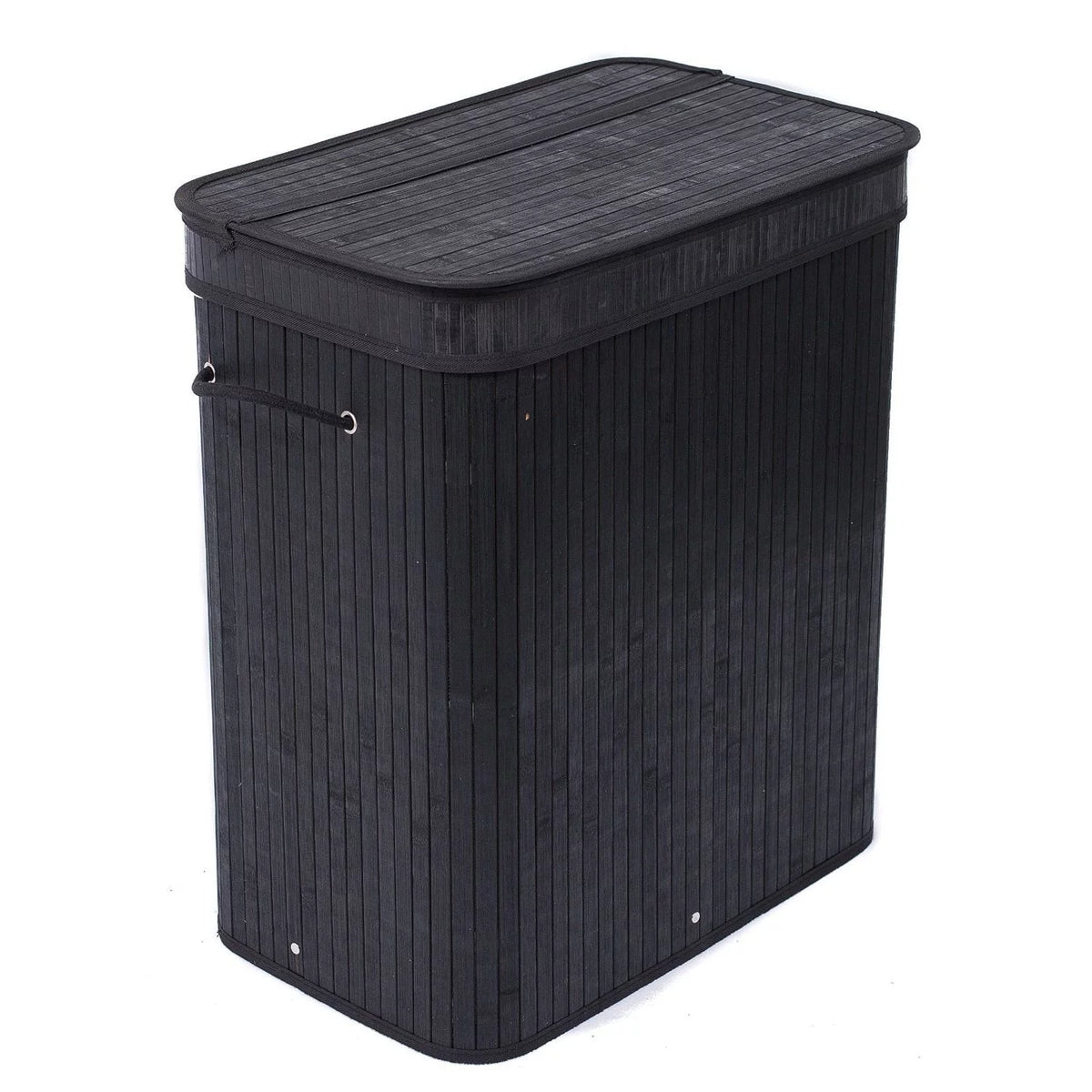 Black Bamboo Double Laundry Hamper with Lid and Cloth Liner S1731