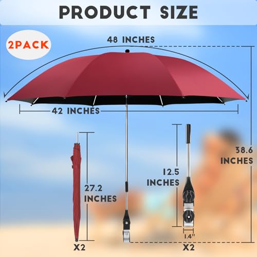 2 PCS Chair Umbrella with 360° Adjustable, UPF 50+ Clamp Y42528