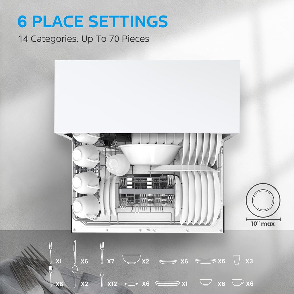 White Portable Dishwasher, 6 Place Settings O611