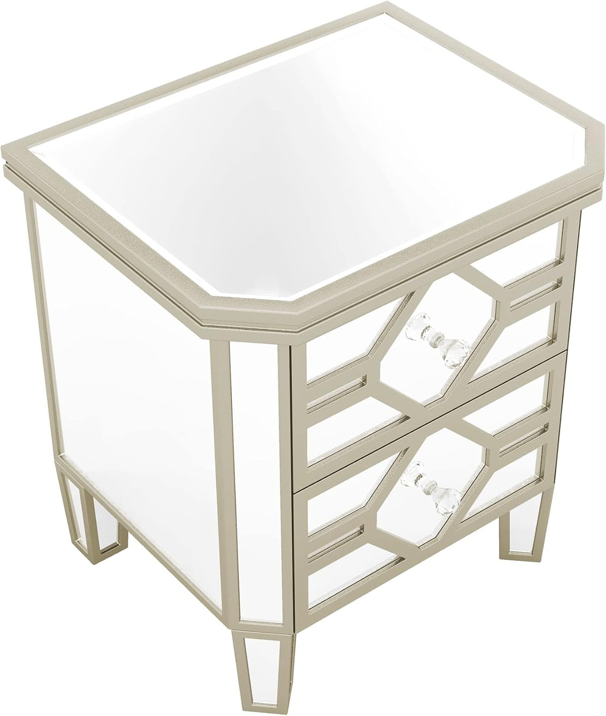 Mirrored 2-Drawer Nightstand End Table with Golden Lines, Silver Q107538