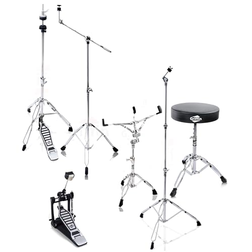6 Piece Drum Hardware Pack with Snare, Hi-Hat, Cymbal Boom, Kick Pedal & Throne P2524
