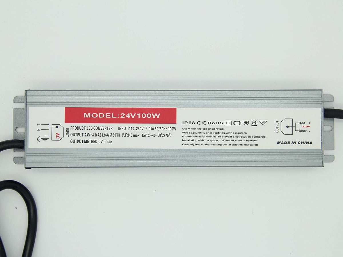 100W Waterproof IP68 LED Driver 110V-265V AC to 24V DC Power Supply Pack of 2 R456