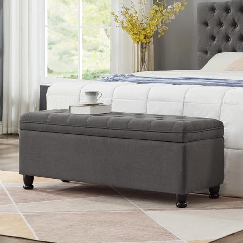 Gray Velvet Storage Ottoman Bench with Armrest R814