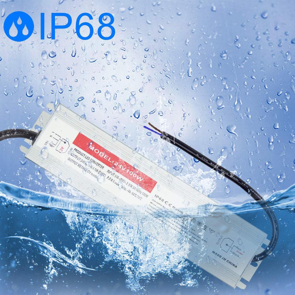100W Waterproof IP68 LED Driver 110V-265V AC to 24V DC Power Supply Pack of 2 R456