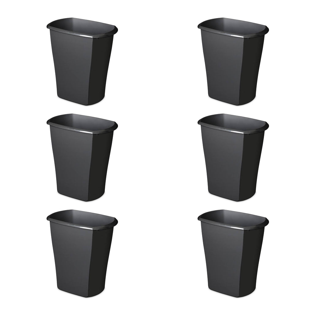 10 Gallon Plastic Wastebasket Trash Can, Black (6 Pack) L921890