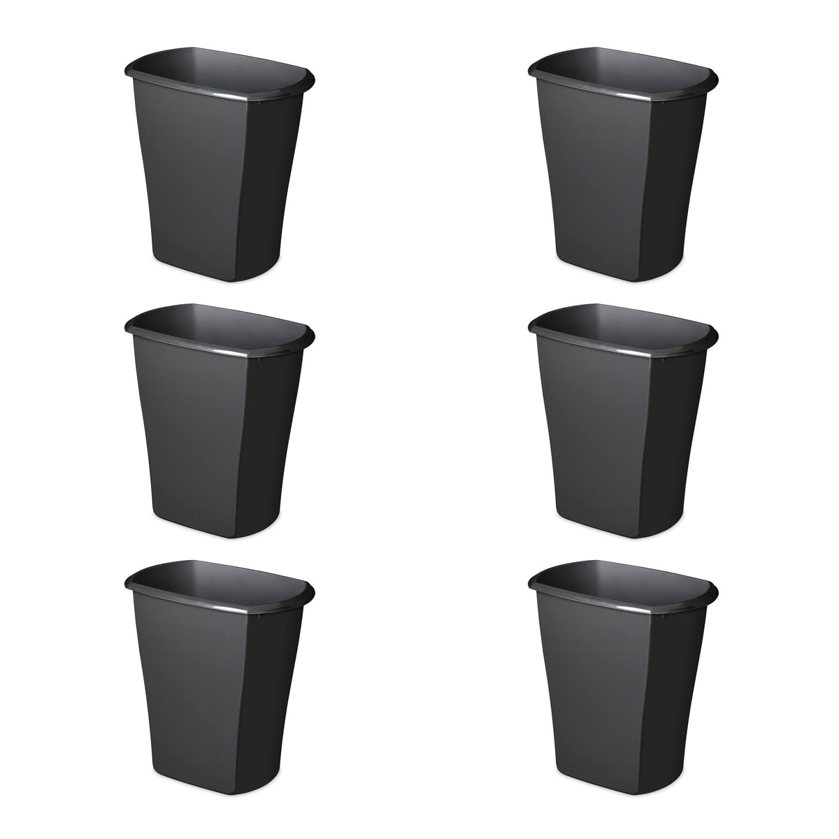 10 Gallon Plastic Wastebasket Trash Can, Black (6 Pack) L921890