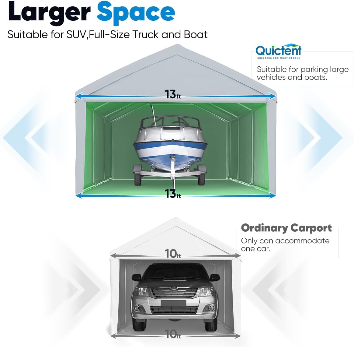 13'X20' Heavy Duty Galvanized Car Canopy Garage Boat Shelter with Reinforced Frame - Silver Gray F980