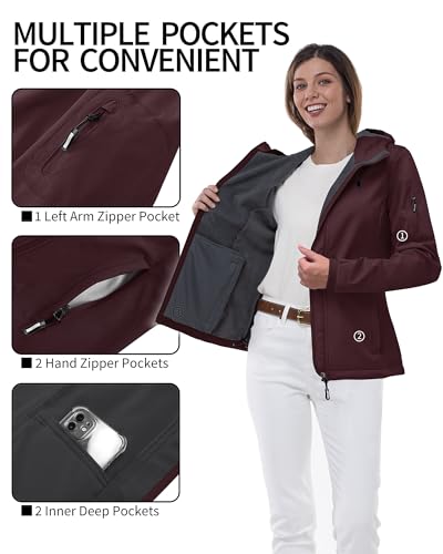 Women's Softshell Jacket with Hood Fleece Lined Waterproof Insulated Windbreaker Y805577