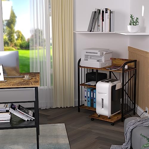 Brown 3-Tier Printer Stand with Wheels M7948