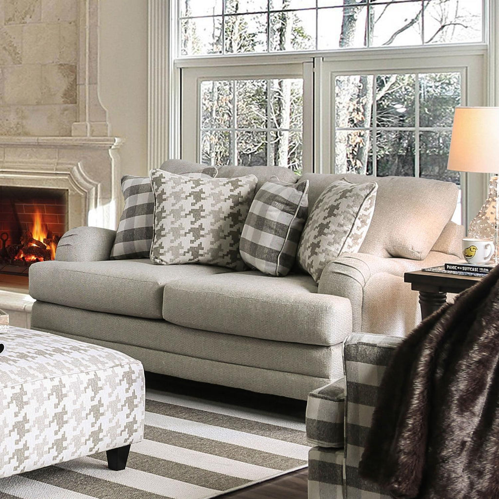 Light Gray Linen-like Fabric Living Room Set 3pcs N272