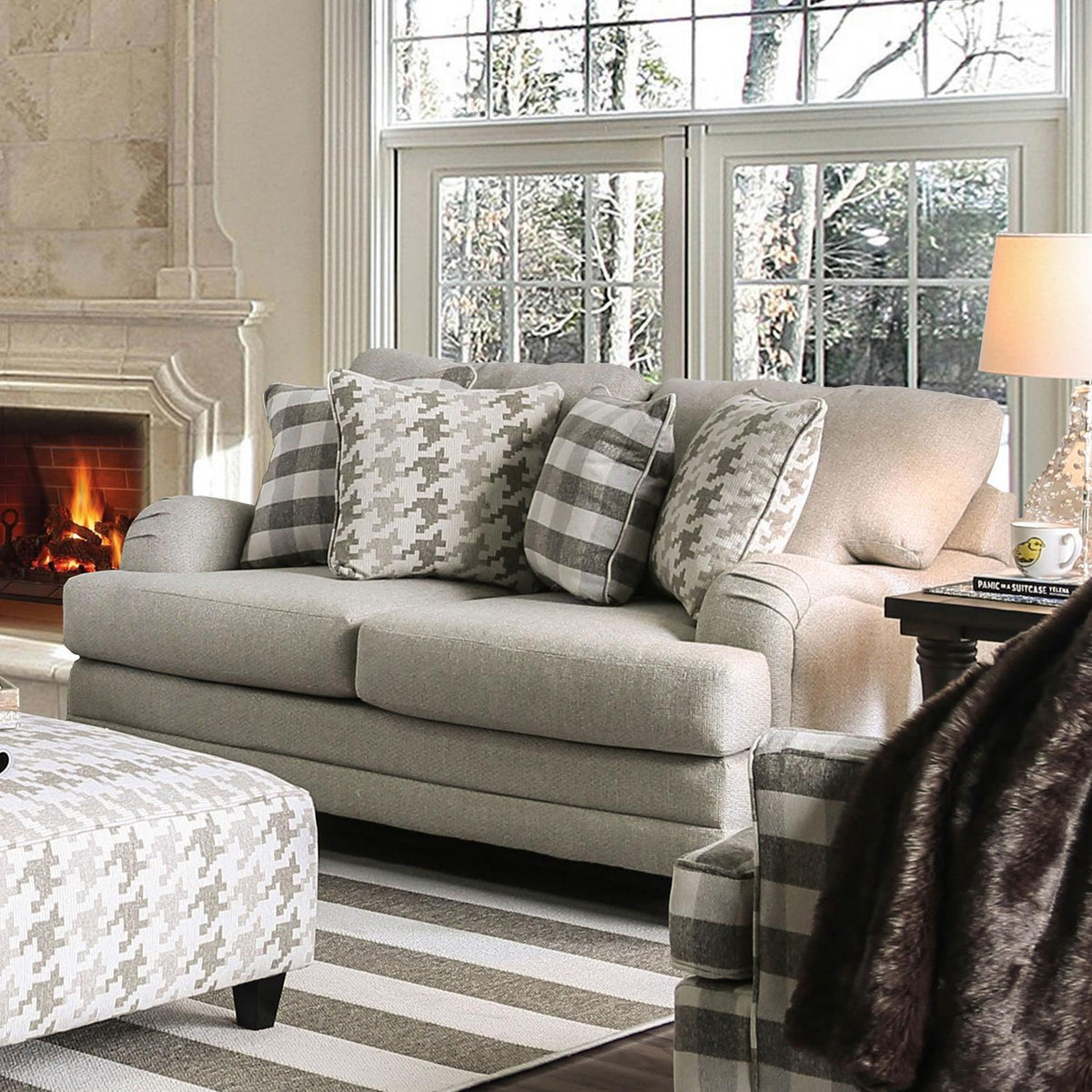 Light Gray Linen-like Fabric Living Room Set 3pcs N272