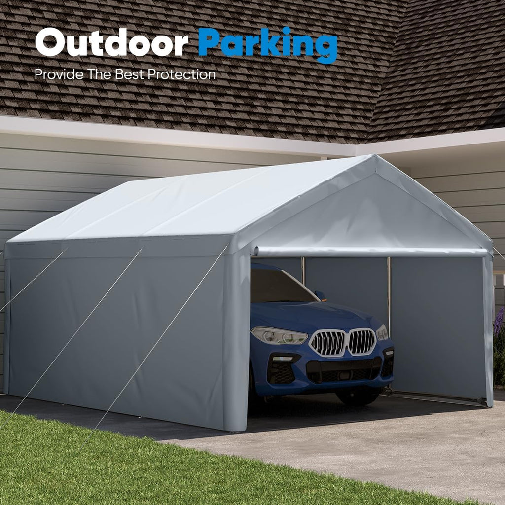 13'X20' Heavy Duty Galvanized Car Canopy Garage Boat Shelter with Reinforced Frame - Silver Gray F980