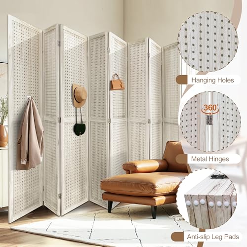 6 Panel Wooden Folding Room Divider with Shelves D7611