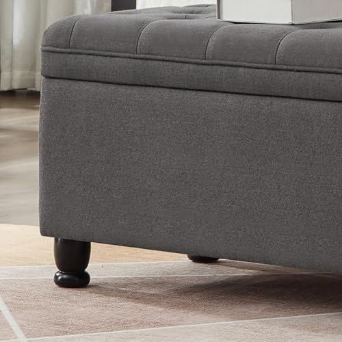 Gray Velvet Storage Ottoman Bench with Armrest R814