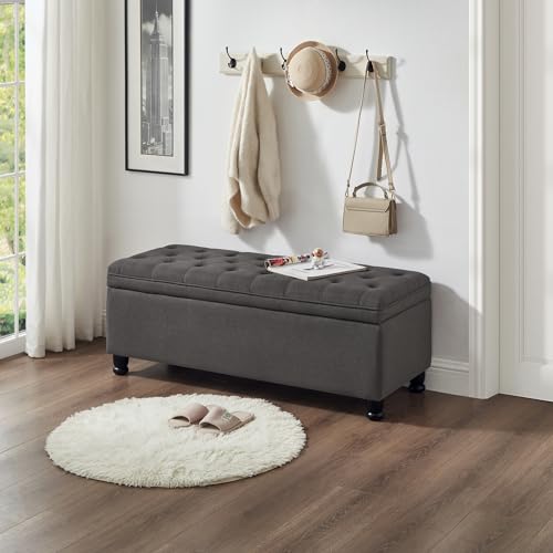 Gray Velvet Storage Ottoman Bench with Armrest R814