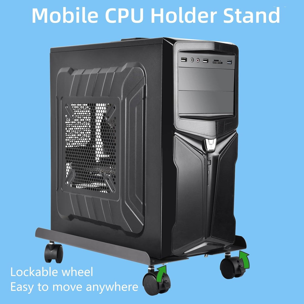 Black Adjustable Steel PC Tower Stand with 4 Locking Caster Wheels R19694