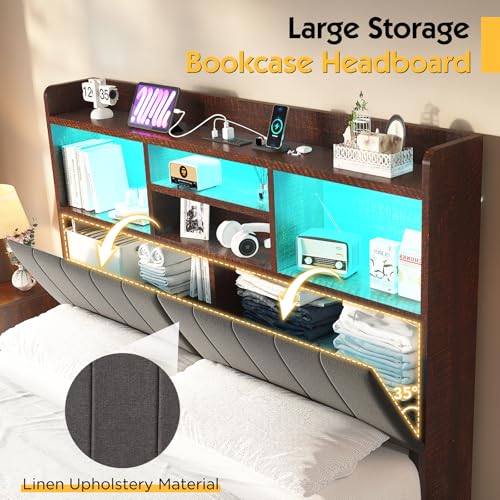 Black Farmhouse Bed Frame with Bookcase Headboard and 4 Drawers G23714