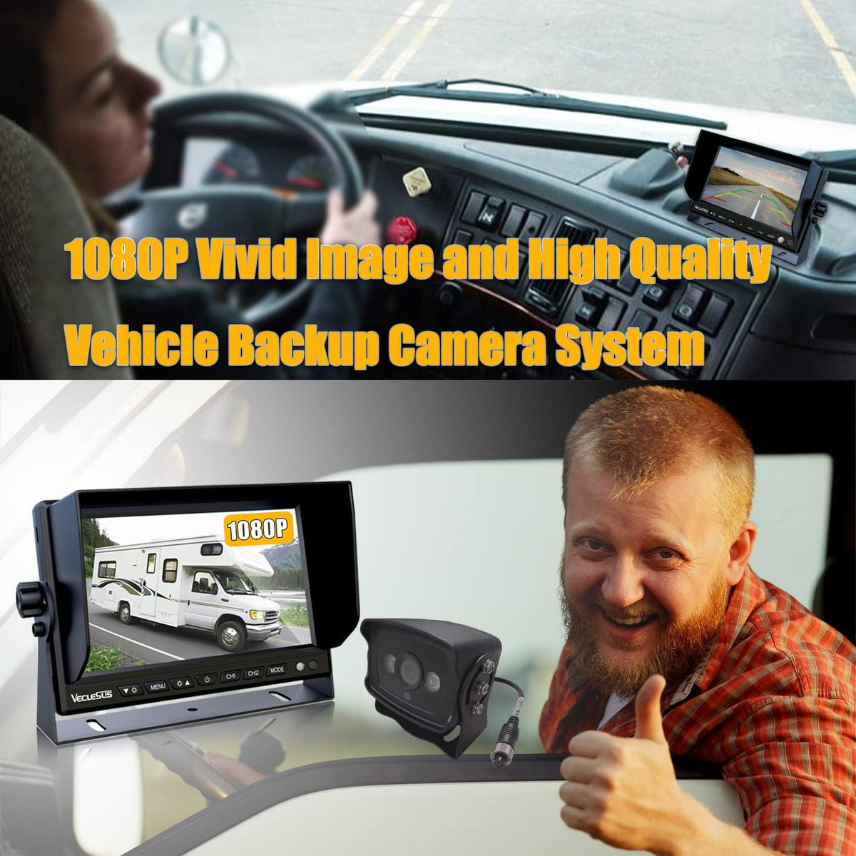1080P HD Wired Backup Camera System with 7 IPS Monitor B5867