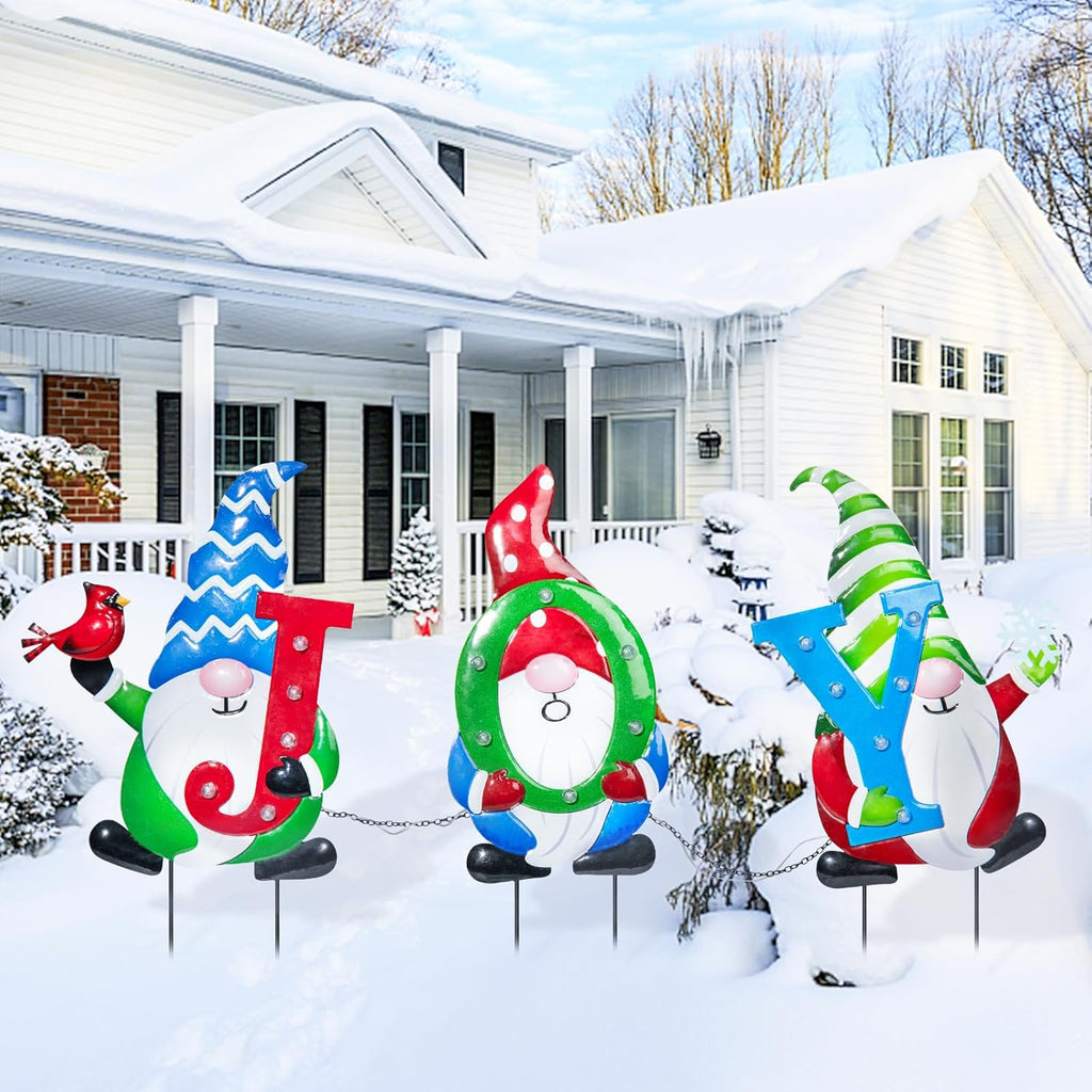 3 PCS Metal Christmas Yard Stakes with Led Light G6965