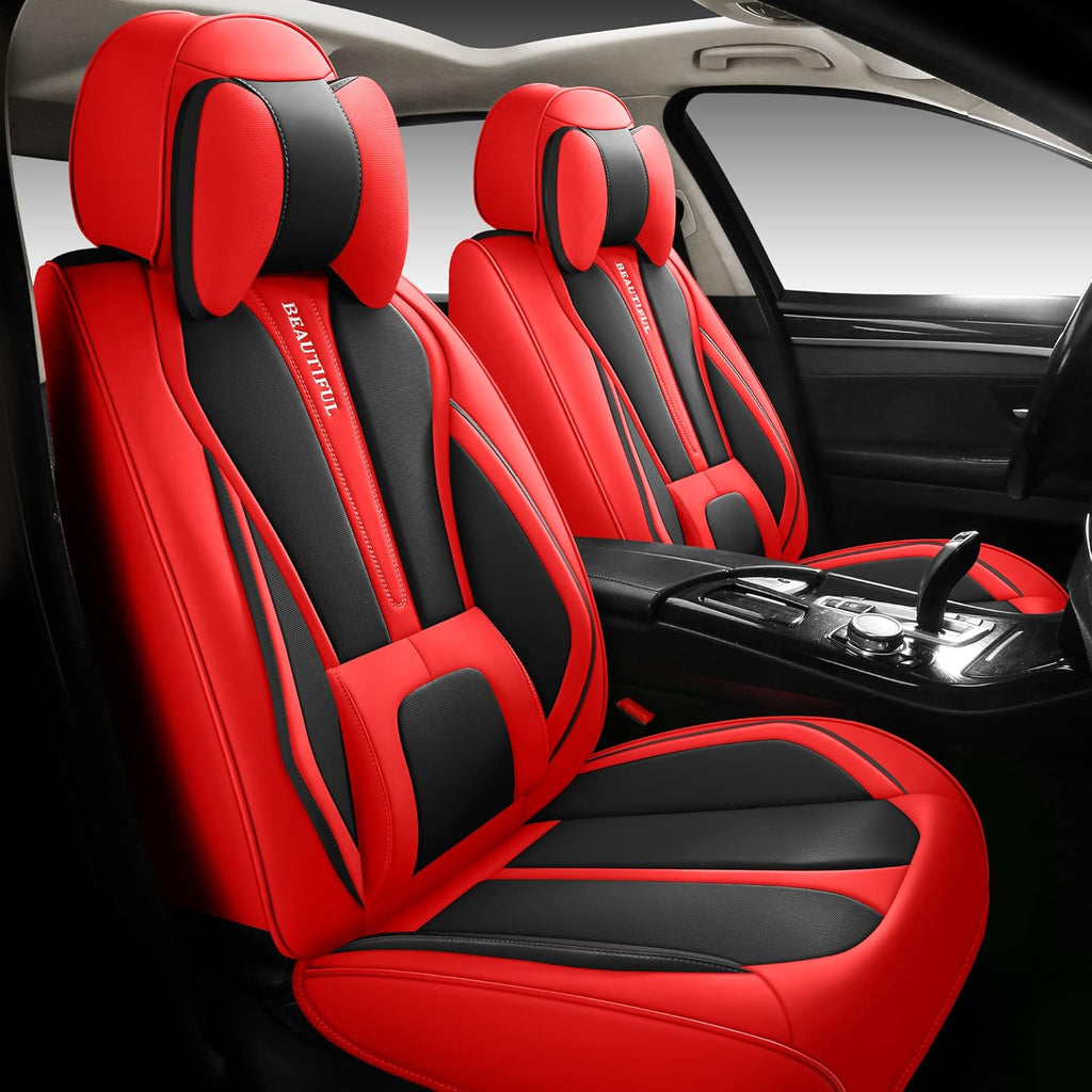 Leather Car Seat Covers Full Set 5 Seats Red U785407