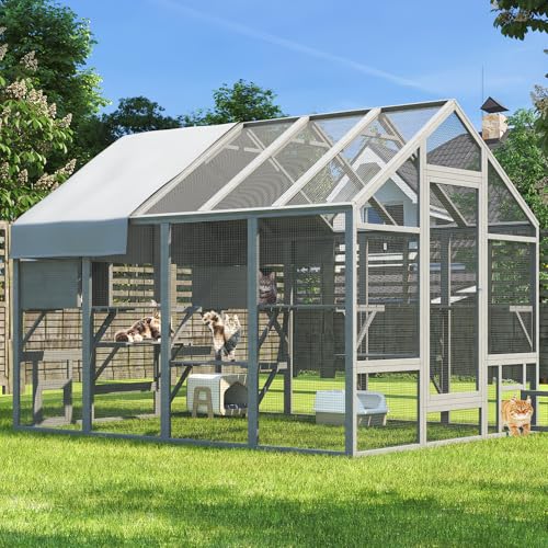 Large Catio Outdoor Cat Enclosure with 7 Platforms, 2 Resting Box and 2 Bridges, 71 x 71 x 97 inch M903040