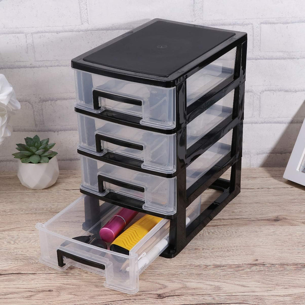 Black and Transparent 4 Layer Plastic Drawer Cabinet X399566
