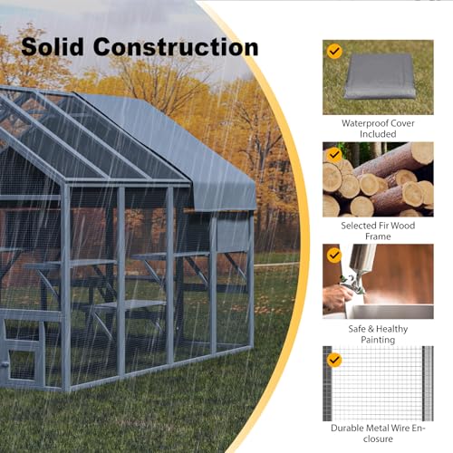 Large Catio Outdoor Cat Enclosure with 7 Platforms, 2 Resting Box and 2 Bridges, 71 x 71 x 97 inch M903040