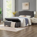 Gray Velvet Storage Ottoman Bench with Armrest R814
