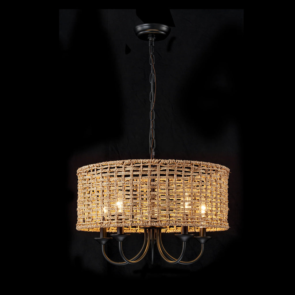 Distressed Hand-Woven Drum Chandelier I98437
