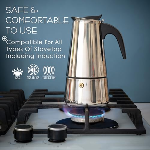 6 Cup Stovetop Espresso Maker 10oz Stainless Steel Black I1279