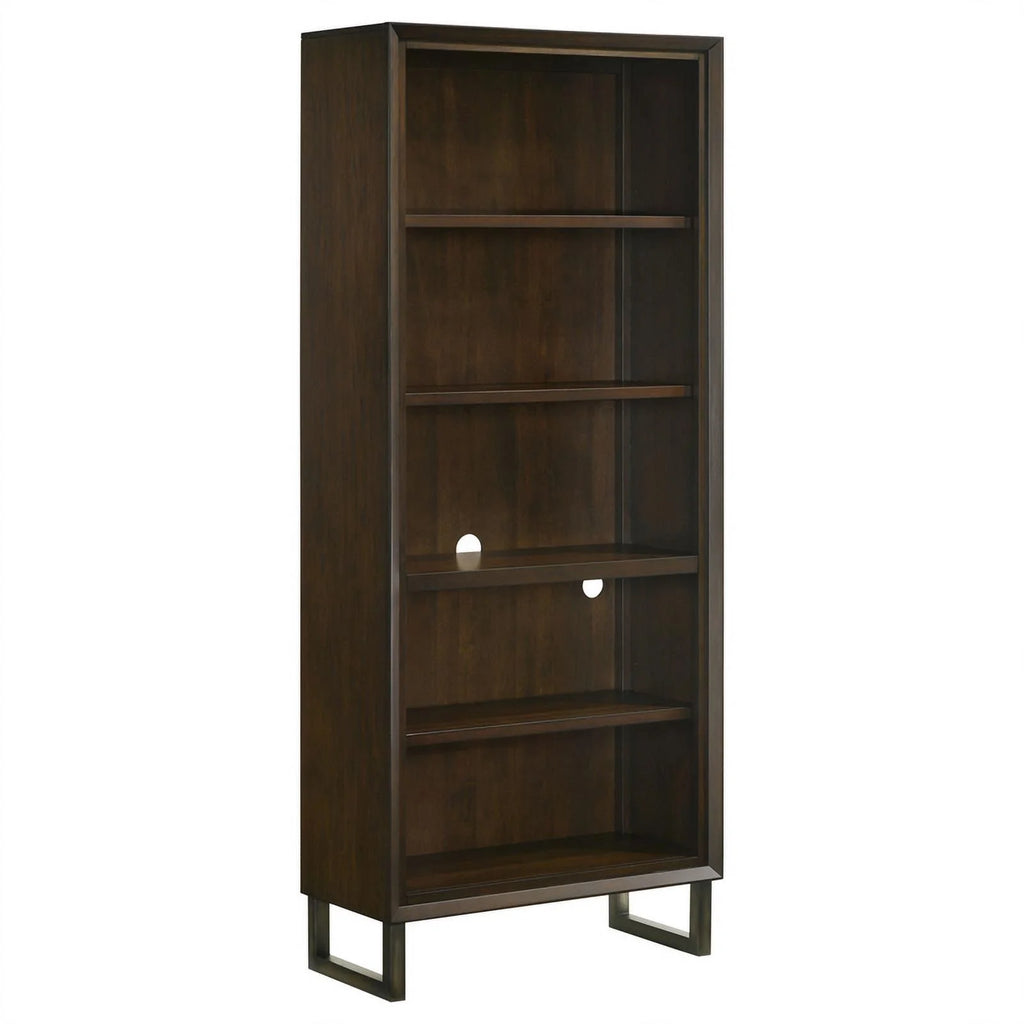 4-shelf Wood Bookcase Dark Walnut and Gunmetal R655
