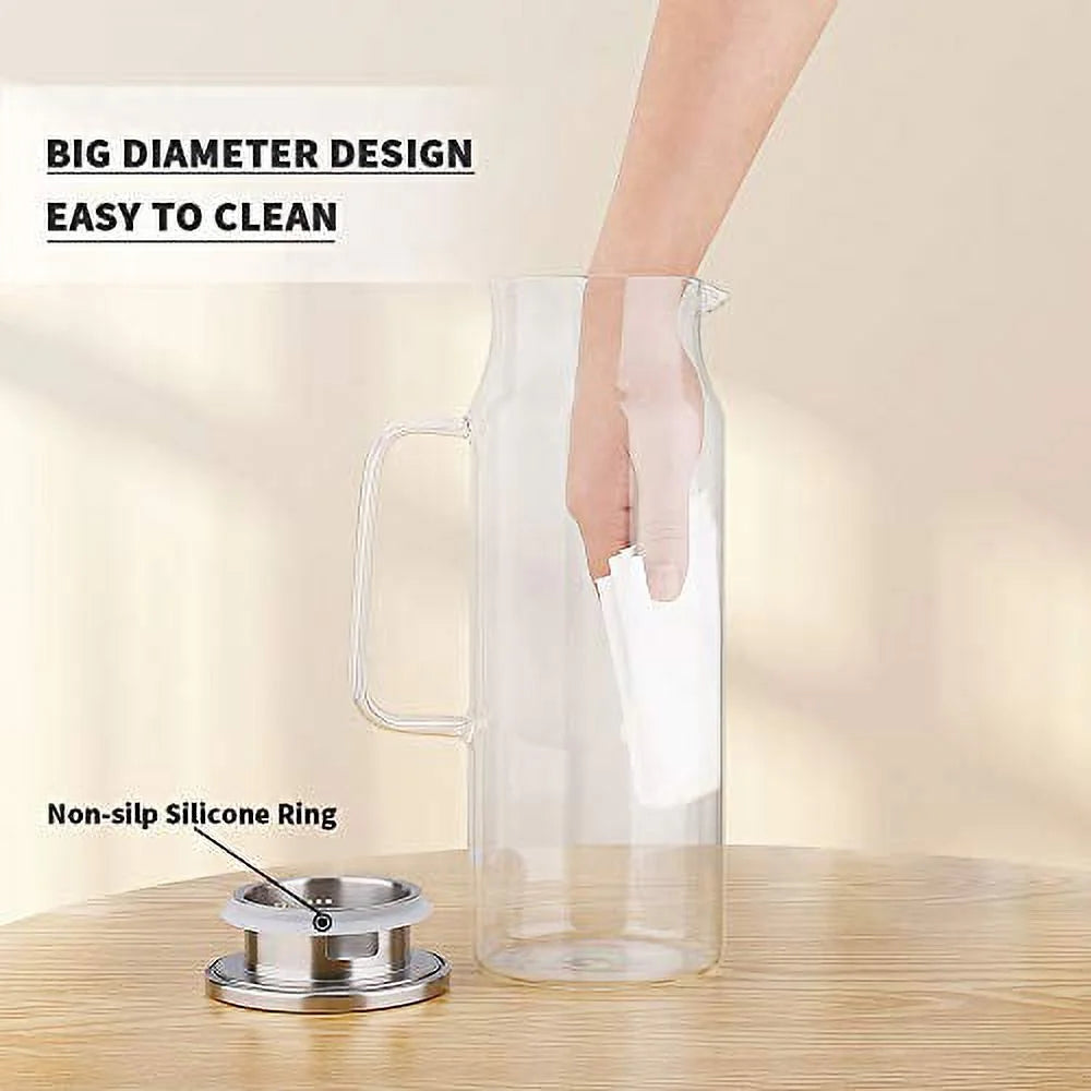 Glass Pitcher with Lid and Handle, 50 oz Borosilicate Glass Carafe F860720