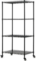 Black 4-Shelf Wire Rack Shelving on Wheel Casters, Pack of 2 L838