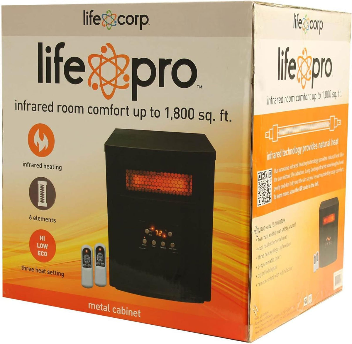 1500W Portable Electric Infrared Quartz Space Heater with Remote Control, Black (2 Pack) W849323