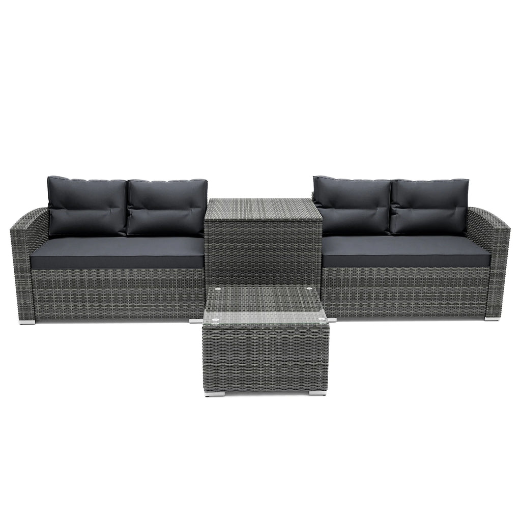 4 Pieces PE Rattan Sectional Sofa Set with Glass Table K171