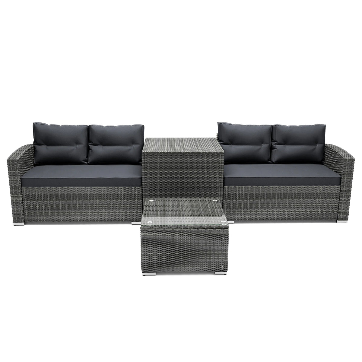 4 Pieces PE Rattan Sectional Sofa Set with Glass Table K171