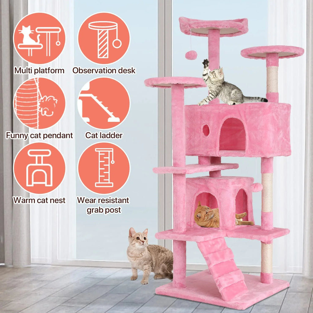 Pink Cat Tree Tower with Scratching Post H33025