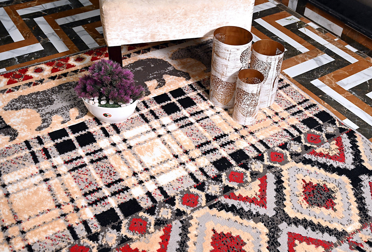 Multicolor Bear Geometric Print Rug F7189